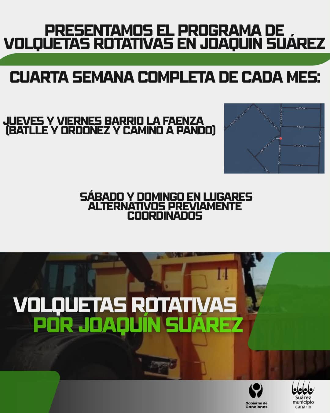 PRESENTAMOS EL PROGRAMA DE VOLQUETAS ROTATIVAS EN JOAQUÍN SUÁREZ