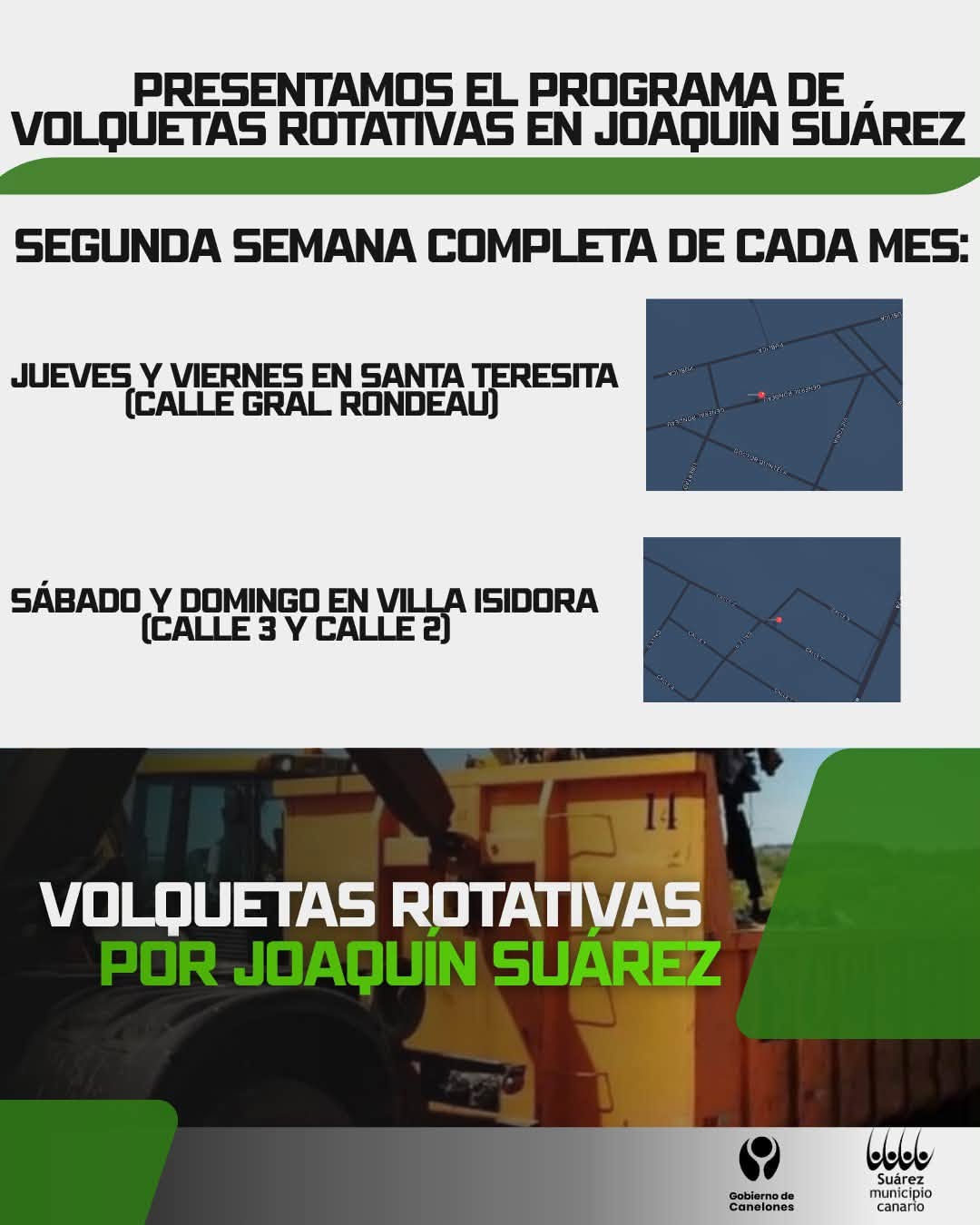 PRESENTAMOS EL PROGRAMA DE VOLQUETAS ROTATIVAS EN JOAQUÍN SUÁREZ