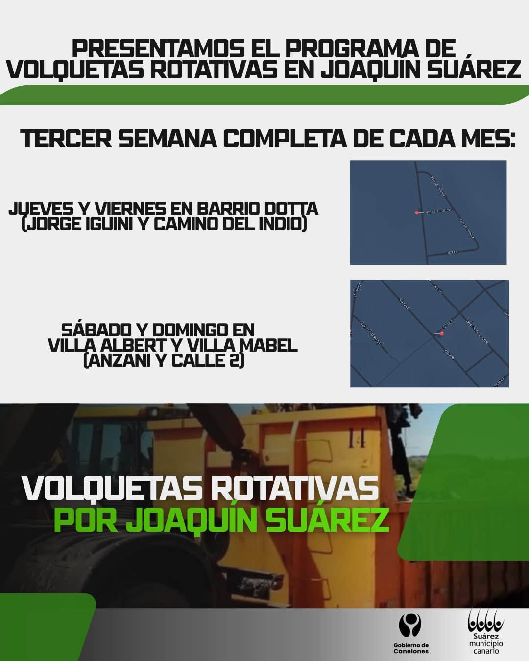 PRESENTAMOS EL PROGRAMA DE VOLQUETAS ROTATIVAS EN JOAQUÍN SUÁREZ