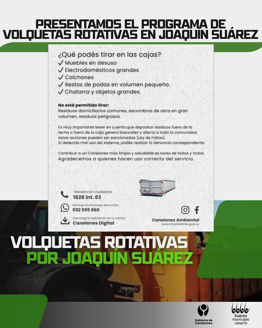 PRESENTAMOS EL PROGRAMA DE VOLQUETAS ROTATIVAS EN JOAQUÍN SUÁREZ