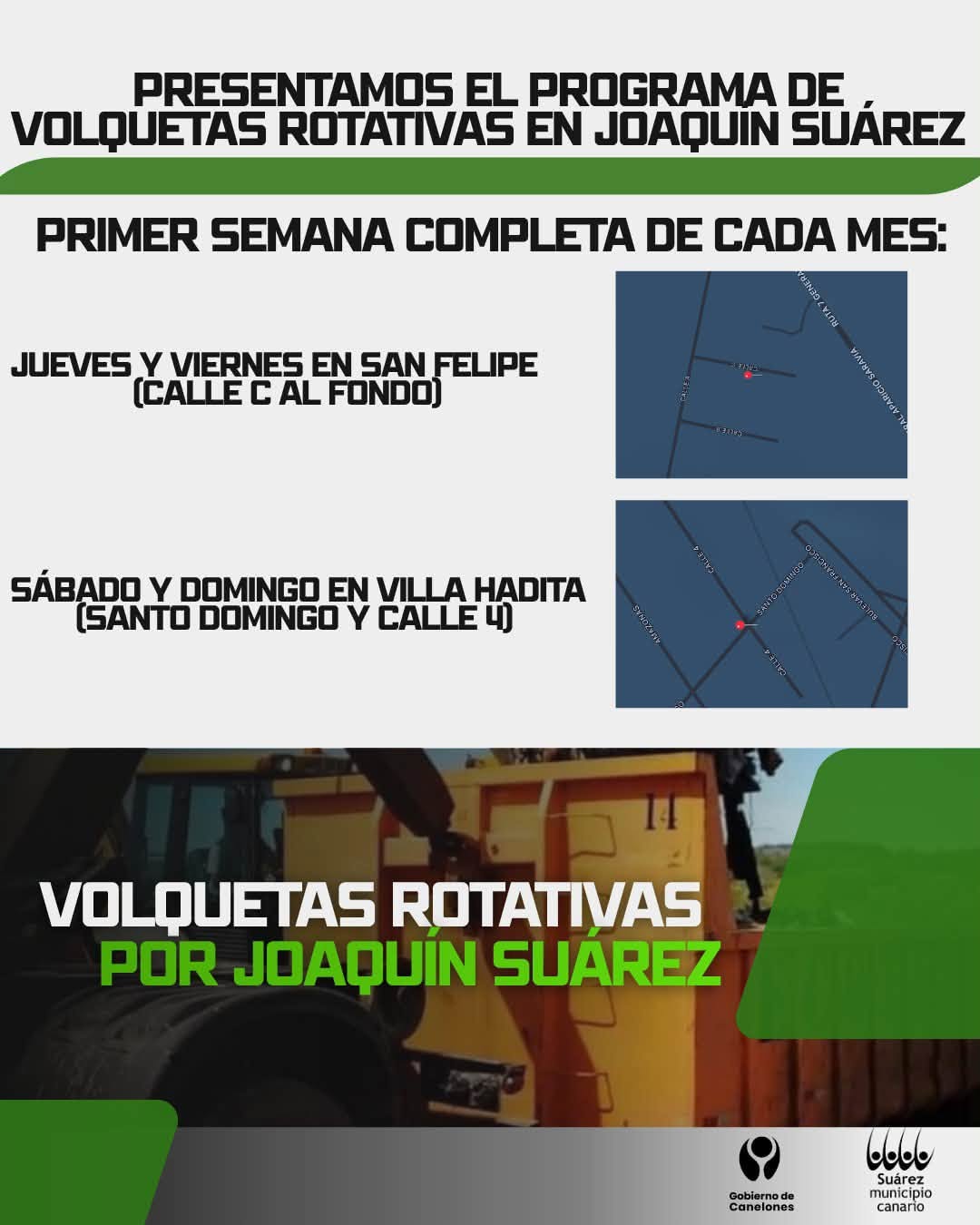 PRESENTAMOS EL PROGRAMA DE VOLQUETAS ROTATIVAS EN JOAQUÍN SUÁREZ