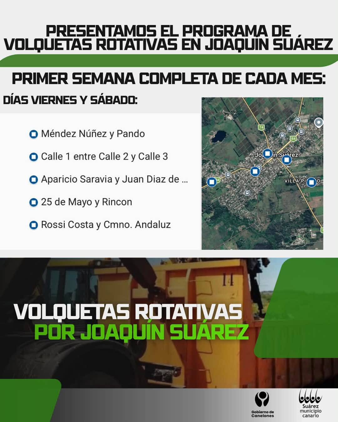 PRESENTAMOS EL PROGRAMA DE VOLQUETAS ROTATIVAS EN JOAQUÍN SUÁREZ