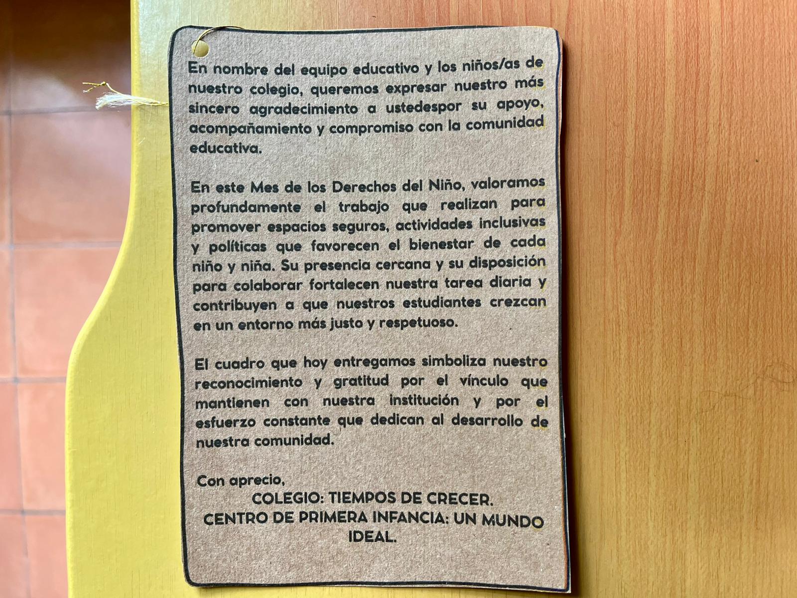VISITA  EN REPRESENTACIÓN DEL COLEGIO “TIEMPOS DE CRECER” EN EL MARCO DEL MES DE LOS DERECHOS DE NIÑAS, NIÑOS Y ADOLESCENTES.